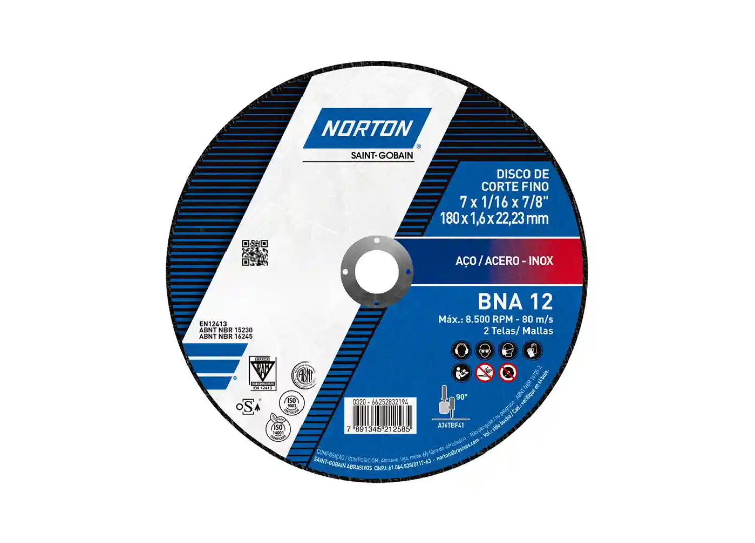 Disco Abrasivo Norton 7″ BNA12 para corte de metal e inoxidable