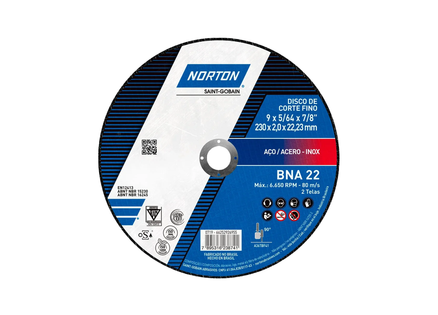Disco Abrasivo Norton 9″ BNA12 para corte de metal e inoxidable